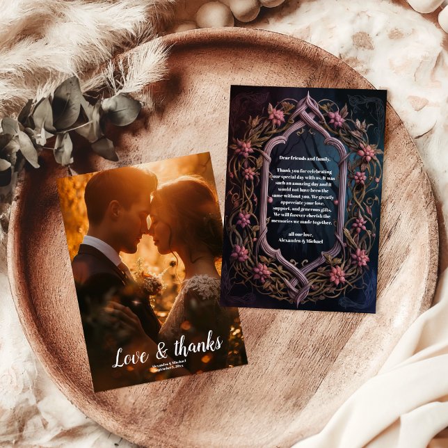 Tarjeta De Agradecimiento Foto Art Nouveau Boda floral gótica de Halloween (Subido por el creador)