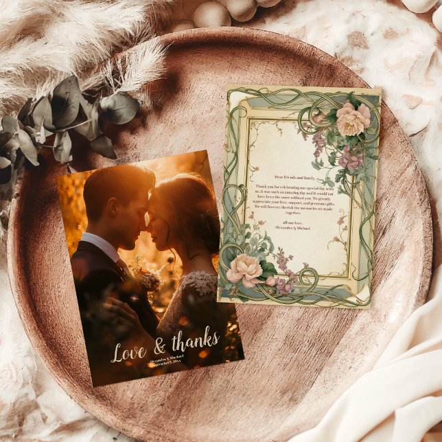 Tarjeta De Agradecimiento Foto Art Nouveau Elegante Boda Botánico (Subido por el creador)