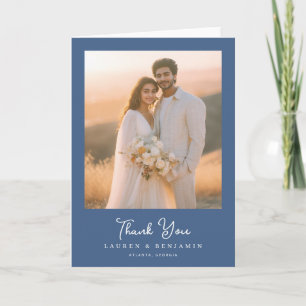 Tarjeta De Agradecimiento Foto Azul Cálido Romántico