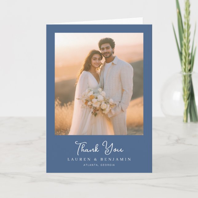 Tarjeta De Agradecimiento Foto Azul Cálido Romántico (Anverso)