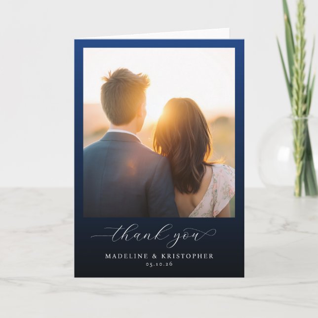 Tarjeta De Agradecimiento Foto Azul Romántica (Anverso)