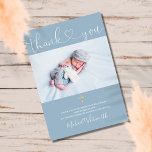 Tarjeta De Agradecimiento Foto azul turbia Firma Script Bautismo Corazón<br><div class="desc">Una elegante foto de escritura de firma Baptism o Christening card (tarjeta de agradecimiento). Personalice su foto especial y dé las gracias por el mensaje que aparece en las letras de la moda. Diseñado por Thisisnotme©</div>