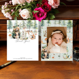 Tarjeta De Agradecimiento Foto Baby Shower de Bear Deer Forest Cute Animals