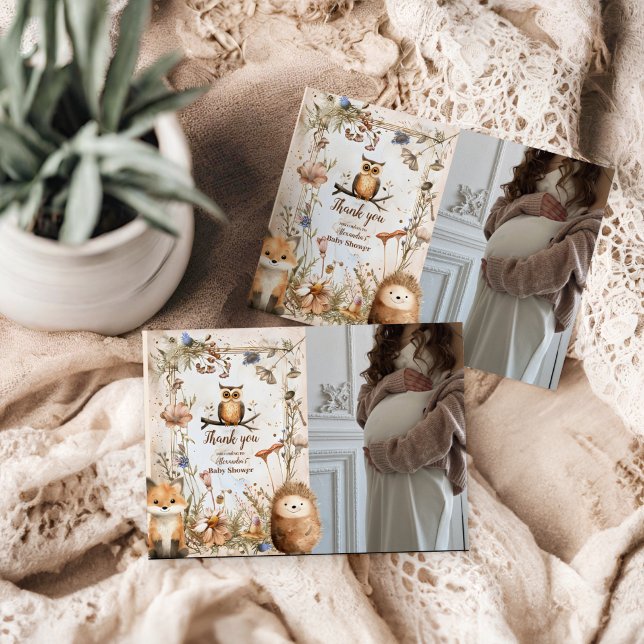 Tarjeta De Agradecimiento Foto Baby Shower de Woodland Forest Animals (Subido por el creador)