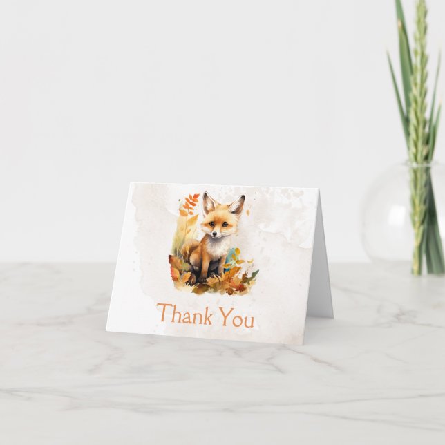 Tarjeta De Agradecimiento Foto Baby Shower Woodland Fox Cute (Anverso)