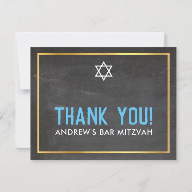 Tarjeta De Agradecimiento FOTO BAR MITZVAH smart bold gracias gris aqua (Anverso)