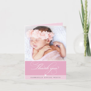 Tarjeta De Agradecimiento FOTO BEBÉ elegante caligrafía elegante bonito rosa