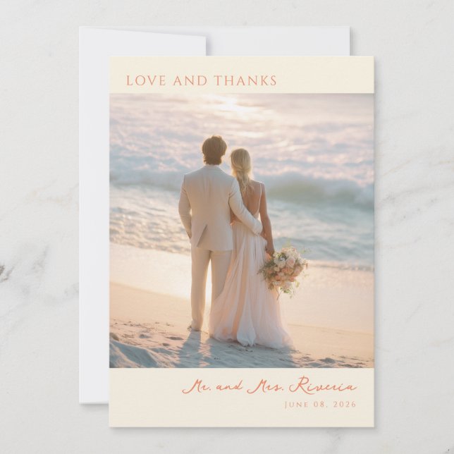 Tarjeta De Agradecimiento Foto beige romántico (Anverso)