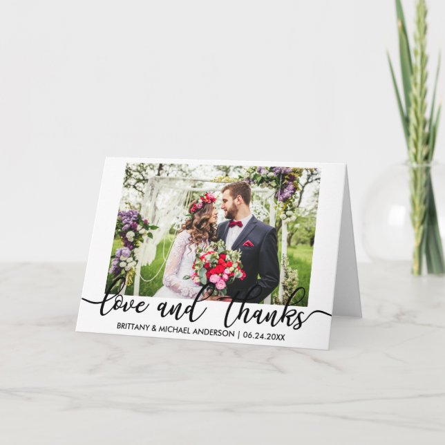 Tarjeta De Agradecimiento Foto boda Amor y gracias doblado (Anverso)