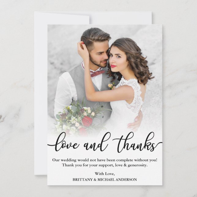 Tarjeta De Agradecimiento Foto boda Black Script Love and Gracias Card (Anverso)
