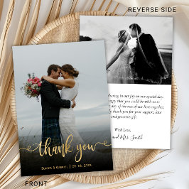 Tarjeta De Agradecimiento Foto Boda con letras de oro de mano con letras mod