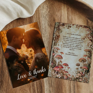 Tarjeta De Agradecimiento Foto Boda de Champiñones Acuarela Otoño Bosque