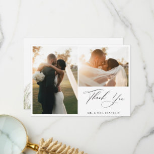 Tarjeta De Agradecimiento Foto Boda de escritura moderna de pampas en la pla