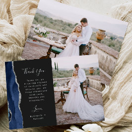 Tarjeta De Agradecimiento Foto: Boda de escritura negra plateada de la Marin