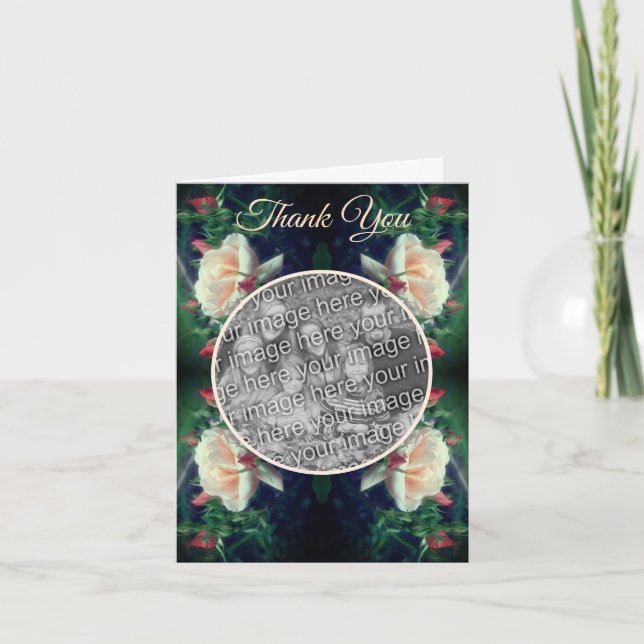 Tarjeta De Agradecimiento Foto Boda de Flores Rosas Peach (Anverso)