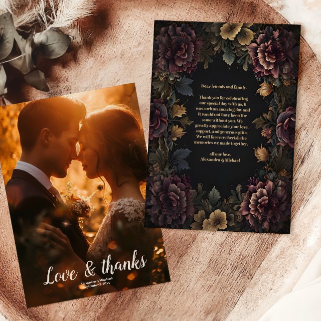 Tarjeta De Agradecimiento Foto: Boda del marco floral gótico de Victoria (Subido por el creador)