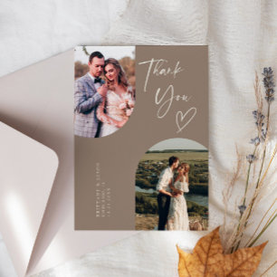 Tarjeta De Agradecimiento Foto Boda doble arca marrón