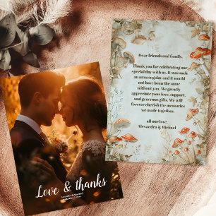 Tarjeta De Agradecimiento Foto Boda Elegante Hongo Helecho Bosque
