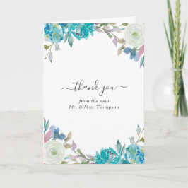 Tarjeta De Agradecimiento Foto Boda floral azul turquesa y turquesa