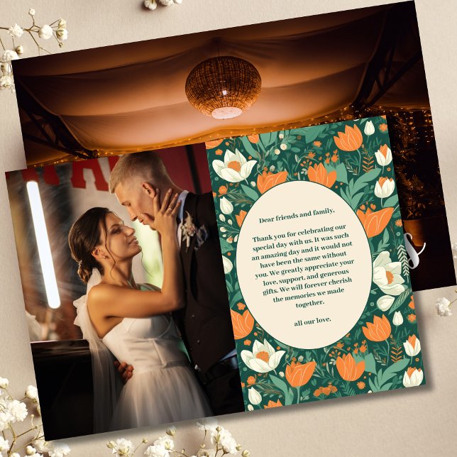 Tarjeta De Agradecimiento Foto Boda Floral Retro Boho (Subido por el creador)