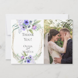 Tarjeta De Agradecimiento Foto boda Gracias | Floral violeta anémona