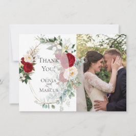 Tarjeta De Agradecimiento Foto boda Gracias | Marco elegante del Peón Rojo