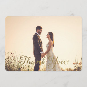 Tarjeta De Agradecimiento Foto boda Gracias Nota, Efecto Faux Gold