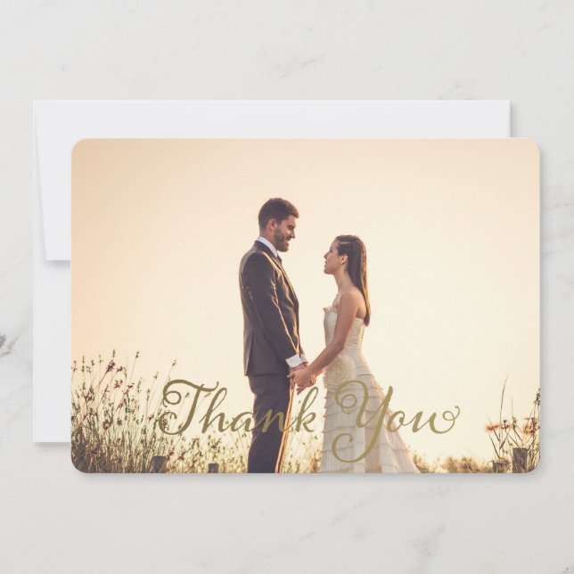 Tarjeta De Agradecimiento Foto boda Gracias Nota, Efecto Faux Gold (Anverso)