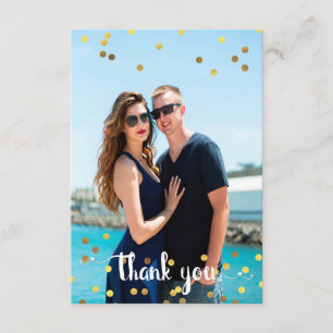 Tarjeta De Agradecimiento Foto boda Gracias Relieve metalizado dorado Faux C