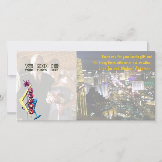 Tarjeta De Agradecimiento Foto boda Gracias Rótulo Neon Las Vegas (Anverso)