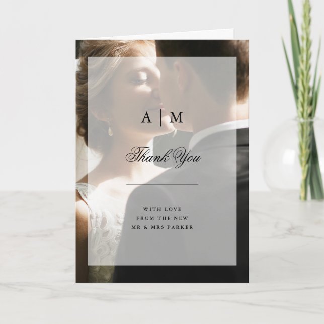 Tarjeta De Agradecimiento Foto Boda moderna con superposición | Gracias (Anverso)