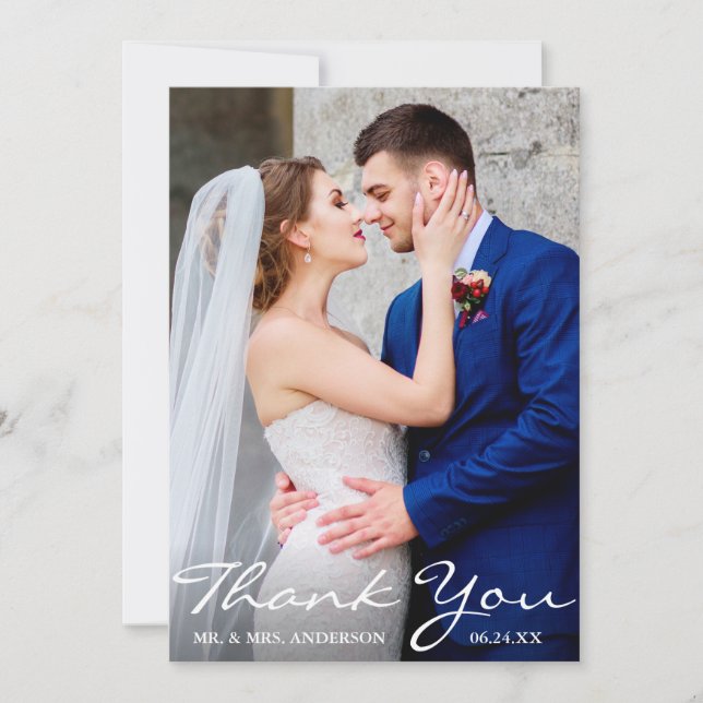 Tarjeta De Agradecimiento Foto boda Novia y Groom Gracias (Anverso)