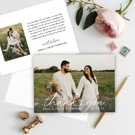 Tarjeta De Agradecimiento Foto Boda personalizada con guión moderno en el co