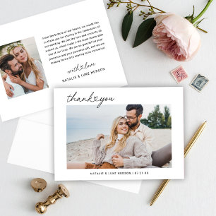 Tarjeta De Agradecimiento Foto Boda personalizada de escritura negra moderna