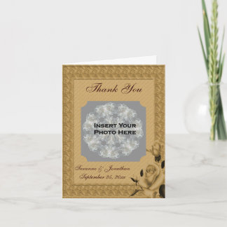Tarjeta De Agradecimiento Foto Boda personalizada de Golden Rosebuds