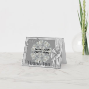 Tarjeta De Agradecimiento Foto Boda personalizada de marco de amor plateado