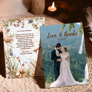 Tarjeta De Agradecimiento Foto Boda Rústica Acuarela Bosque