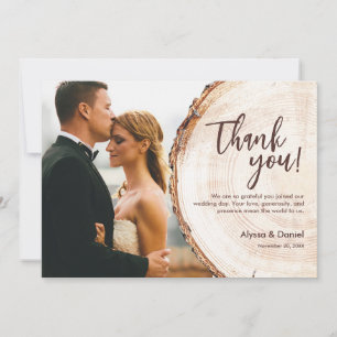 Tarjeta De Agradecimiento Foto Boda única de madera rústica personalizado