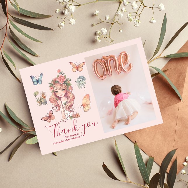 Tarjeta De Agradecimiento Foto Boho Fairy First Chica 1er cumpleaños (Subido por el creador)