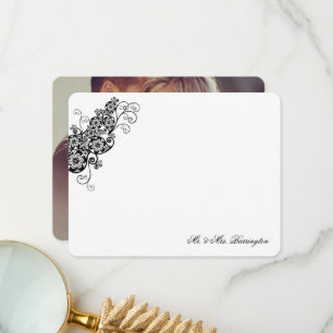 Tarjeta De Agradecimiento Foto Boho Floral Paisley Black Vintage Wedding