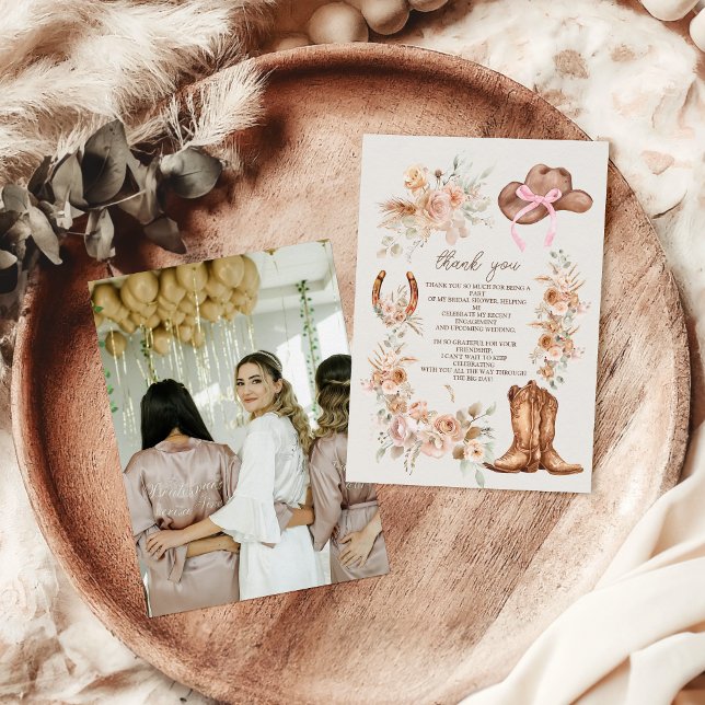 Tarjeta De Agradecimiento Foto Boho Floral Western Bridal Shower (Subido por el creador)