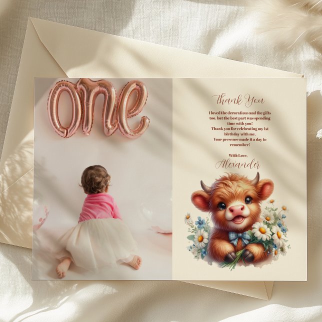 Tarjeta De Agradecimiento Foto Boho Holy Cow Highland Cow Cumpleaños (Subido por el creador)