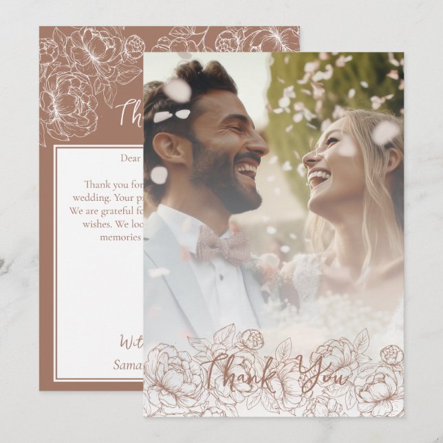 Tarjeta De Agradecimiento Foto Boho moderno Mocha Mousse Floral Elegante (Anverso / Reverso)