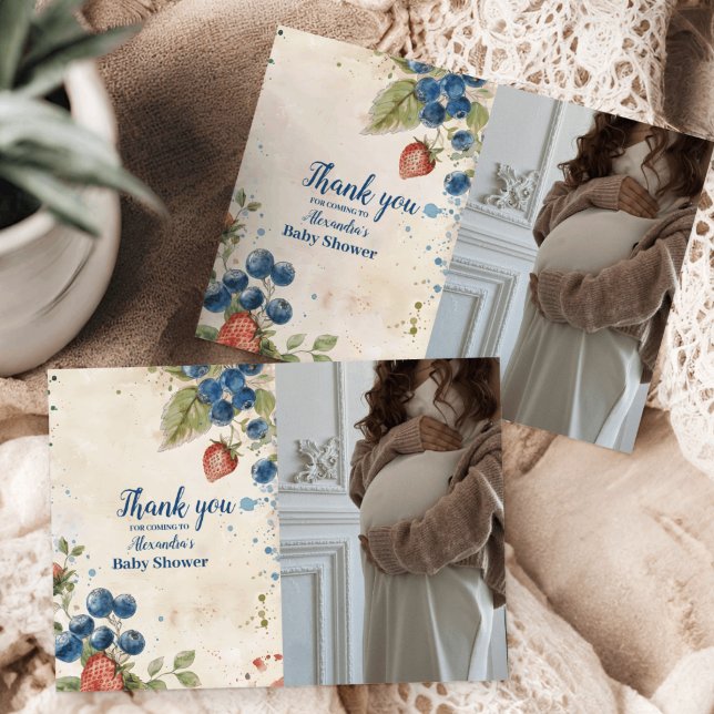 Tarjeta De Agradecimiento Foto Boho Strawberry Berry Sweet Baby Shower (Subido por el creador)
