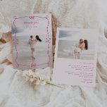 Tarjeta De Agradecimiento Foto caprichosa del Boda rosado<br><div class="desc">Marco pintado de rosa brillante,  2 foto boda tarjeta de agradecimiento. Características,  marco dibujado a mano con arcos y elementos cardíacos,  líneas de texto de plantilla para sus nombres y mensaje personalizado sobre fondo de color rosa claro. Las fuentes y el color de marco ilustrado se pueden personalizar.</div>