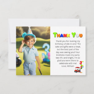 Tarjeta De Agradecimiento Foto carrito de golf rojo cumpleaños 3 niño