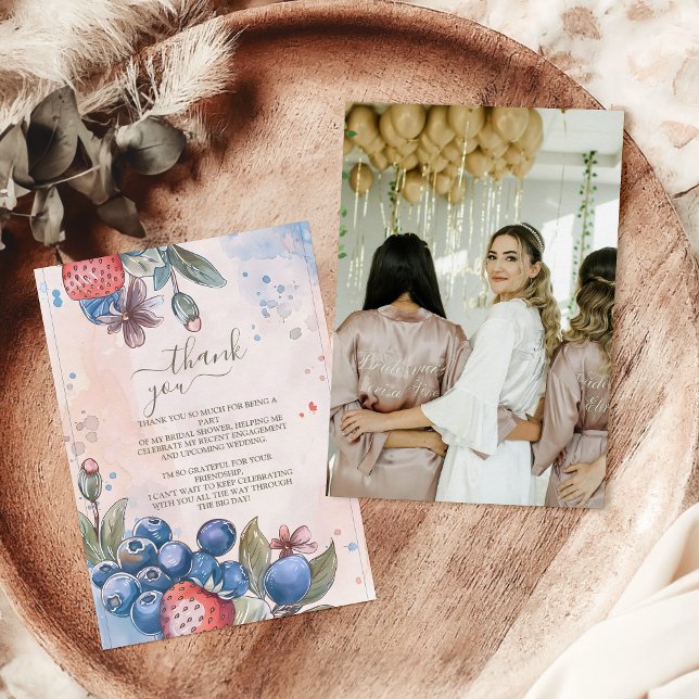 Tarjeta De Agradecimiento Foto Chic Berry Dulce Fresa Baby Shower Nupcial (Subido por el creador)