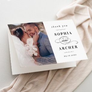Tarjeta De Agradecimiento Foto clásica de Boda blanco y negro