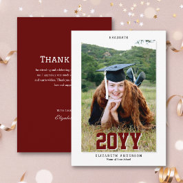 Tarjeta De Agradecimiento Foto clásica de graduación de Borgoña 2024