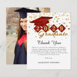 Tarjeta De Agradecimiento Foto clásica de graduación de oro rojo